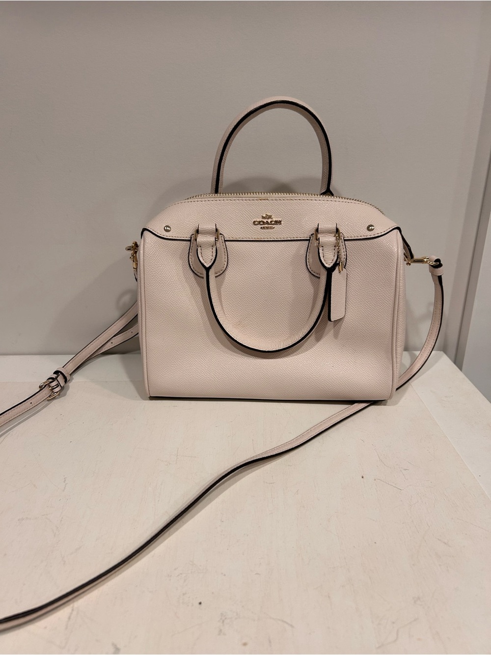 Coach Pebbled Leather Satchel in cream